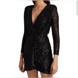 NWT $395 Ramy Brook Becky Long Sleeve Sequin Black Mini Dress Size 6